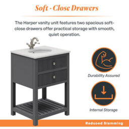 Plum&clay Harper Ribbed Grey Freestanding Vanity Unit & Basin Set (W)600mm - thumbnail 3