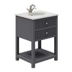 Plum&clay Harper Ribbed Grey Freestanding Vanity Unit & Basin Set (W)600mm - thumbnail 2
