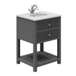 Plum&clay Harper Ribbed Grey Freestanding Vanity Unit & Basin Set (W)600mm - thumbnail 1