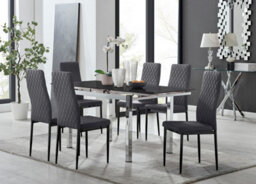 Furniturebox Uk Enna Black Glass Extending Dining Table And 6 Grey Velvet Milan Black Leg Chairs - thumbnail 1