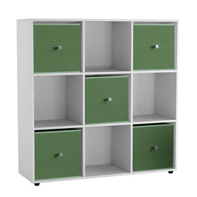 Urbn-Living 9 Cube White Wooden Bookcase Shelving Unit With 5 Collapsible Fabric Drawers Lilac Pastel Green - image 1