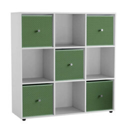Urbn-Living 9 Cube White Wooden Bookcase Shelving Unit With 5 Collapsible Fabric Drawers Lilac Pastel Green