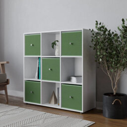 Urbn-Living 9 Cube White Wooden Bookcase Shelving Unit With 5 Collapsible Fabric Drawers Lilac Pastel Green - thumbnail 3