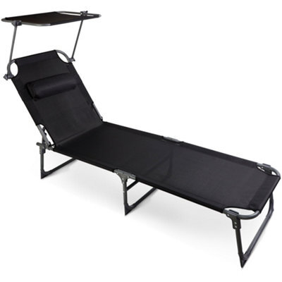 Sunmer Set Of 2 Reclining Sun Loungers - Folding Garden Sunbeds With Canopy And Adjustable Backrest - image 1