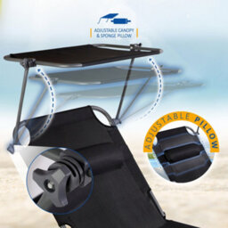 Sunmer Set Of 2 Reclining Sun Loungers - Folding Garden Sunbeds With Canopy And Adjustable Backrest - thumbnail 6