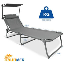 Sunmer Set Of 2 Reclining Sun Loungers - Folding Garden Sunbeds With Canopy And Adjustable Backrest - thumbnail 8