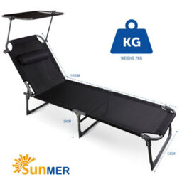 Sunmer Set Of 2 Reclining Sun Loungers - Folding Garden Sunbeds With Canopy And Adjustable Backrest - thumbnail 3