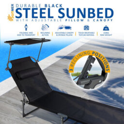 Sunmer Set Of 2 Reclining Sun Loungers - Folding Garden Sunbeds With Canopy And Adjustable Backrest - thumbnail 5