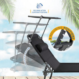 Sunmer Set Of 2 Reclining Sun Loungers - Folding Garden Sunbeds With Canopy And Adjustable Backrest - thumbnail 4