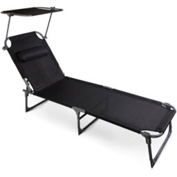 Sunmer Set Of 2 Reclining Sun Loungers - Folding Garden Sunbeds With Canopy And Adjustable Backrest