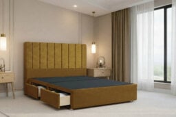 "Nexus Kyoto Plush Divan, Mustard, 54"" Headboard, 4 Drawers, Open Coil Mattress, Small Double" - thumbnail 4