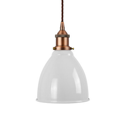 SE Home Pale Grey Classic Small Pantry Metal Painted Dome Pendant Light With Matt Antique Copper Lamp Holder And Brown Twisted Cable