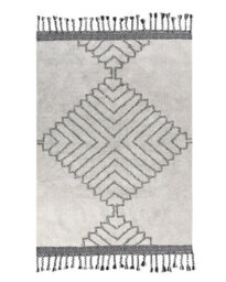 Beliani Handwoven Cotton Rug 140 X 200 Cm White Black Tassels Geometric Modern Boho - thumbnail 1