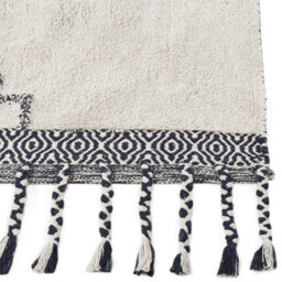 Beliani Handwoven Cotton Rug 140 X 200 Cm White Black Tassels Geometric Modern Boho - thumbnail 3