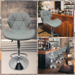 Neel Blue Swivel Bar Stool, Adjustable Height Faux Leather Breakfast Modern Chair, Grey - thumbnail 5