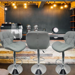 Neel Blue Swivel Bar Stool, Adjustable Height Faux Leather Breakfast Modern Chair, Grey - thumbnail 7