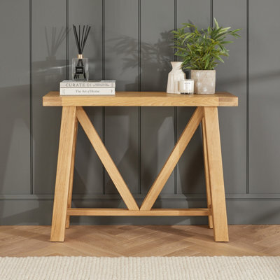 The Furniture Market Marbury Oak Small Trestle Console Hall Table - image 1