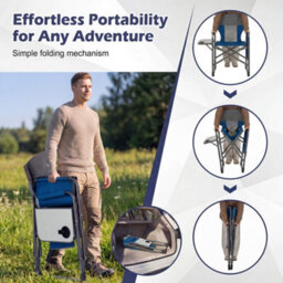 Gainoom Folding Camping Chair Navy Oversized Padded Portable Directors Chair Outdoor Heavy Duty Beach Chair With Cup Holder - thumbnail 8