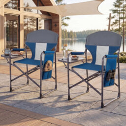 Gainoom Folding Camping Chair Navy Oversized Padded Portable Directors Chair Outdoor Heavy Duty Beach Chair With Cup Holder - thumbnail 7
