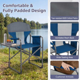 Gainoom Folding Camping Chair Navy Oversized Padded Portable Directors Chair Outdoor Heavy Duty Beach Chair With Cup Holder - thumbnail 4