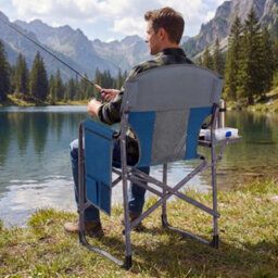 Gainoom Folding Camping Chair Navy Oversized Padded Portable Directors Chair Outdoor Heavy Duty Beach Chair With Cup Holder - thumbnail 3