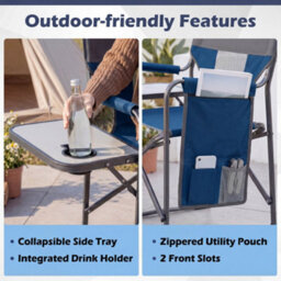 Gainoom Folding Camping Chair Navy Oversized Padded Portable Directors Chair Outdoor Heavy Duty Beach Chair With Cup Holder - thumbnail 6