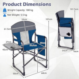 Gainoom Folding Camping Chair Navy Oversized Padded Portable Directors Chair Outdoor Heavy Duty Beach Chair With Cup Holder - thumbnail 2