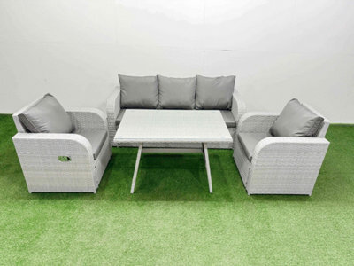 Fimous Reclining Chair 3 Seat Sofa Set Garden Furniture Set With Rectangular Dining Table Light Grey - image 1