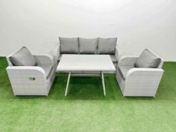 Fimous Reclining Chair 3 Seat Sofa Set Garden Furniture Set With Rectangular Dining Table Light Grey - thumbnail 2