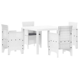 Berkfield Garden Dining Set 5 Pcs White Polt Rattan - thumbnail 2