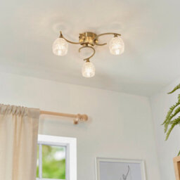 Anson Lighting Georgia 3Lt Ceiling Light In  Antique Brass Plate & Clear Glass - thumbnail 3