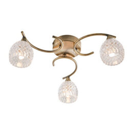 Anson Lighting Georgia 3Lt Ceiling Light In  Antique Brass Plate & Clear Glass - thumbnail 2