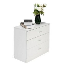 3 Drawers Nightstand Wooden Chest Of Drawers Bedroom Furniture White Modern - thumbnail 3