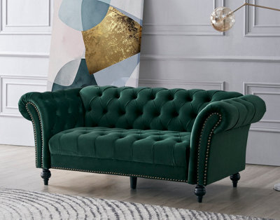 Home Detail Mayfair Velvet Fabric 3 Seater Sofa, Green - image 1