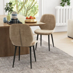Homcom Dining Chairs Set Of 2 Upholstered Kitchen Chairs W/ Metal Legs Brown - thumbnail 1