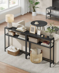 LEDREM Console Table For Hallway, 2-Tier Slim Sofa Table, 20 X 80 X 80 Cm, Hallway Table With 2 Shelves, For Living Room, Bedroom - thumbnail 6