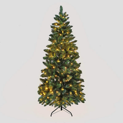 Shatchi 6Ft Pre-Lit Warm White Led Green Christmas Slim Pine Narrow Tree With Metal Stand - image 1