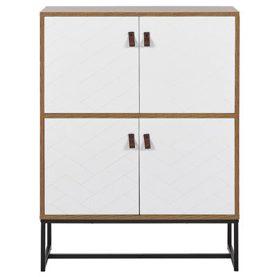 Wyld And Coco Sideboard, White And Light Wood-Effect Matt Finish With Black Metal Legs, 4 Doors, 100 X 76 Cm - image 1