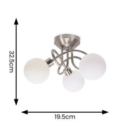 Valuelights Velika Chrome 3 Way Flush Ceiling Light With White Frosted Glass Lampshades - Led Bulbs Included - thumbnail 6