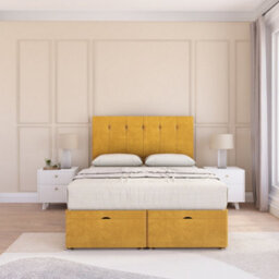 Sloomy Highbury End Lift Ottoman Bed 5Ft With Sprung Memory Mattress - Mustard Plush & Headboard- King - thumbnail 3