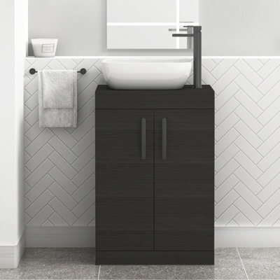 Royal Bathrooms 600mm Floor Standing Vanity Unit 2 Door Hale Black & Countertop Basin - Elva With Matt Black Handle - image 1