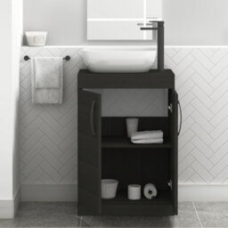 Royal Bathrooms 600mm Floor Standing Vanity Unit 2 Door Hale Black & Countertop Basin - Elva With Matt Black Handle - thumbnail 3