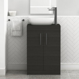 Royal Bathrooms 600mm Floor Standing Vanity Unit 2 Door Hale Black & Countertop Basin - Elva With Matt Black Handle - thumbnail 1