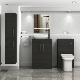 Royal Bathrooms 600mm Floor Standing Vanity Unit 2 Door Hale Black & Countertop Basin - Elva With Matt Black Handle - thumbnail 2
