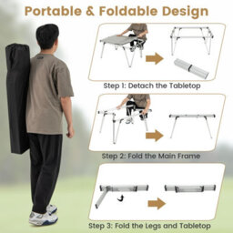 Costway Outdoor Folding Camping Table Picnic Table W/ Storage Bag-Silver - thumbnail 5