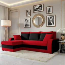 Kris M Corner Sofa Bed With Storage Ottoman Polyurethane Foam Wooden Frame Plastic Legs 238X147X80Cm Red And Black - thumbnail 1