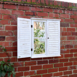 Melody Maison Distressed Ivory Shutter Style Garden Wall Mounted Mirror 60Cm X 70Cm - thumbnail 3