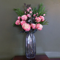 Leaf 85Cm Geometric Glass Vase Pink Peony And Berry Artificial Flowers - thumbnail 1