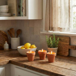 Urbn-Living Set Of 3 Citronella Scented Candles Terracotta Pots - thumbnail 3