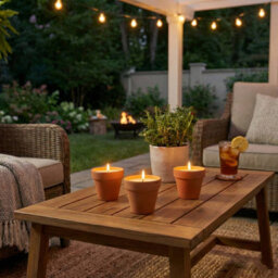 Urbn-Living Set Of 3 Citronella Scented Candles Terracotta Pots - thumbnail 5